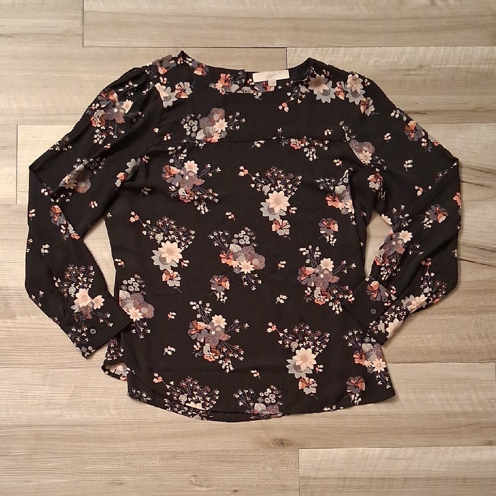 LOFT Black Floral Blouse